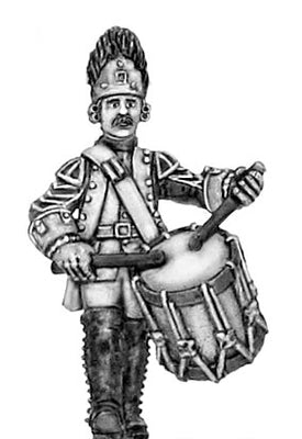 1761-78 Saxon Grenadier in Austrian bearskin, drummer, marching (28mm)