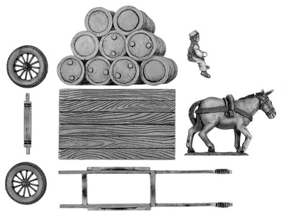 Flatbed mule cart with oil drums (28mm)