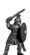 Geat thegn crested helm shield and sword: action pose (28mm)