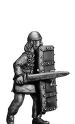 Geat thegn, great iron bound shield and spear: action pose (28mm)