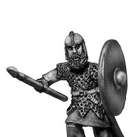 Geat thegn, Late Roman cavalry helmet, spear and shield: action (28mm)