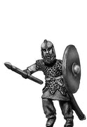 Geat thegn, Late Roman cavalry helmet, spear and shield: action (28mm)