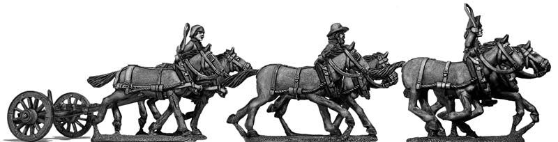 Six horse limber, cantering, with three civilian drivers (28mm)
