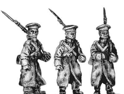 Russian infantry in greatcoat and cap, marching (18mm)