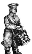 Russian infantry drummer in greatcoat and cap (18mm)