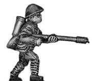 Japanese infantry in helmet with flamethrower, advancing (15mm)