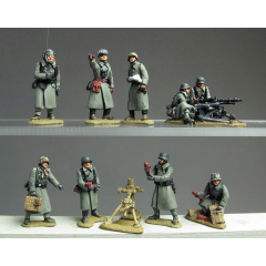Greatcoat officers, HMG and 8cm mortar (20mm)